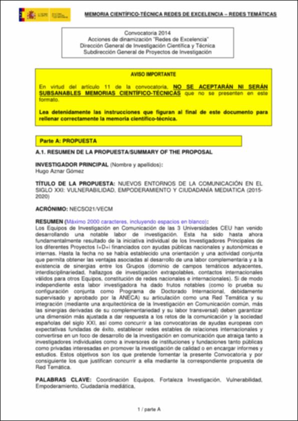 Memoria científico-técnica de Redes de  Excelencia 2014_Redes Temáticas_NECSO21VECM (Convocatoria Mineco 2014).pdf.jpg